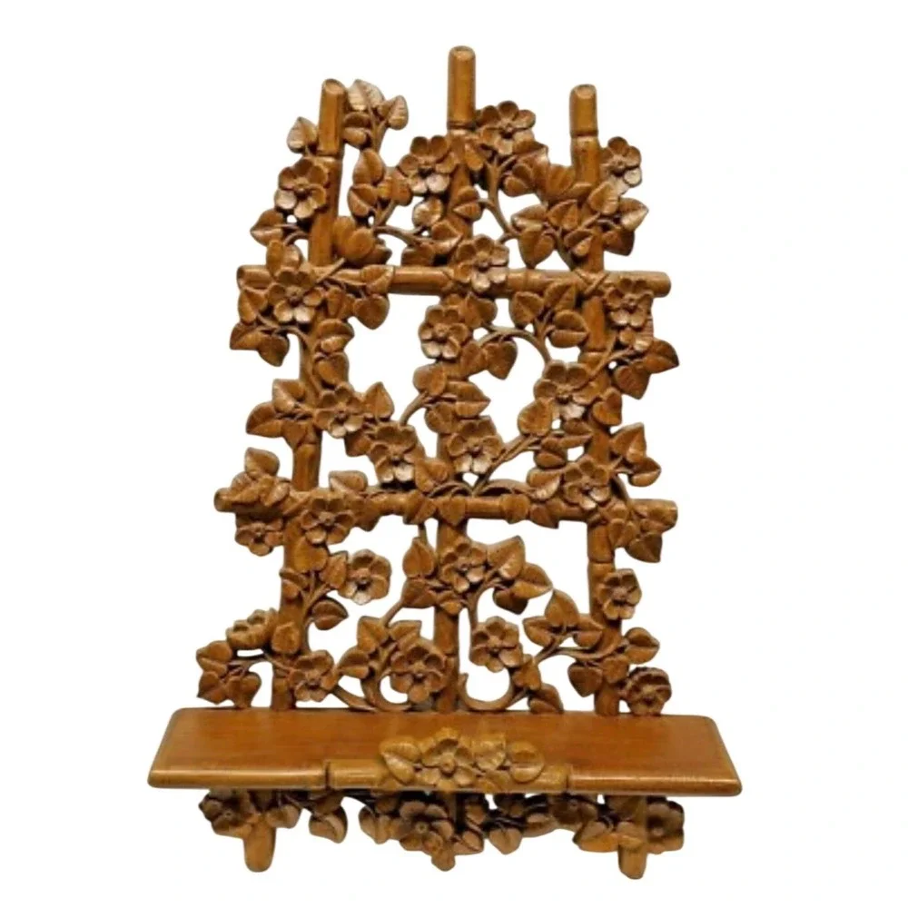 Homco Trellis Wall Shelf Easel 1534 Brown New Vintage 1984 Floral Faux Wood